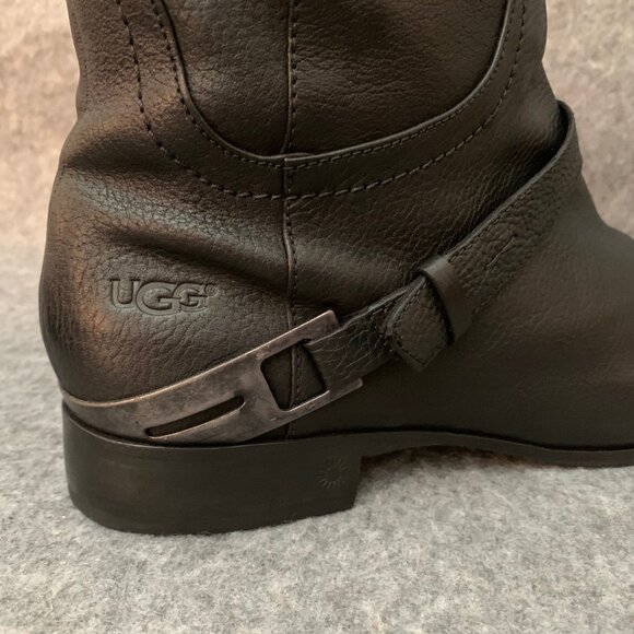 UGG Australia 3184 Women's Black Leather Knee High Side Partial Zip Boots - Picture 15 of 16